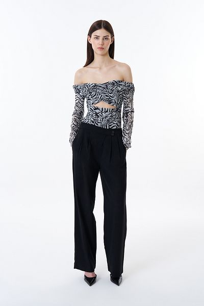 Quzu Black Palazzo Trousers - Button Waist Detail