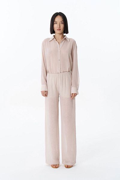 Quzu Beige Colored Side Zipper Wide Leg Trousers