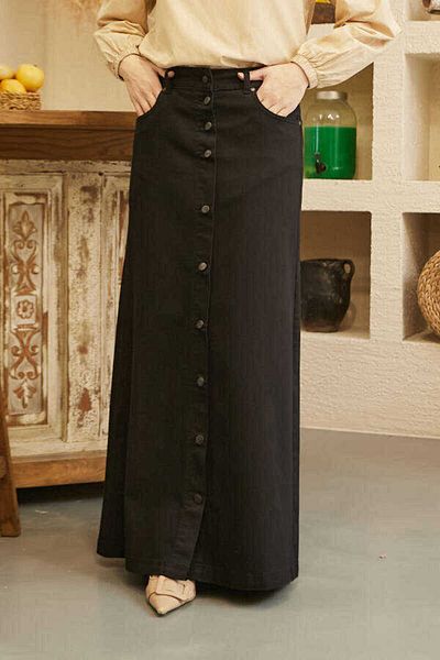 Neways Fusta cu nasturi model denim 2079 - albastru negru