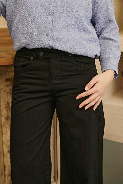 Neways 1067-Denim Bol Paça Pantolon Siyah