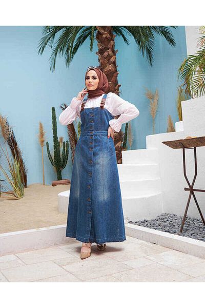 Neways Neways Salopet Denim Skirt - Dark Blue