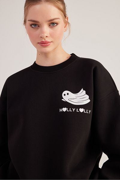 HOLLY LOLLY Unisex Black Ghosting Oversize Sweatshirt