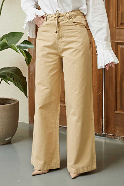 Neways 1123-Lace-up Wide Leg PFD Trousers Beige