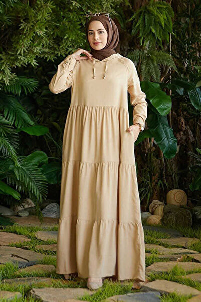 Neways Beige 6531-Denim Hooded Paint Piece Dress