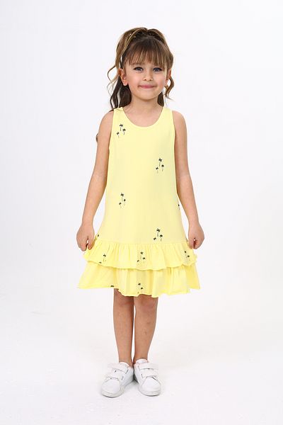 Toontoy Girls Ruffled Palm Tree Printed Dress