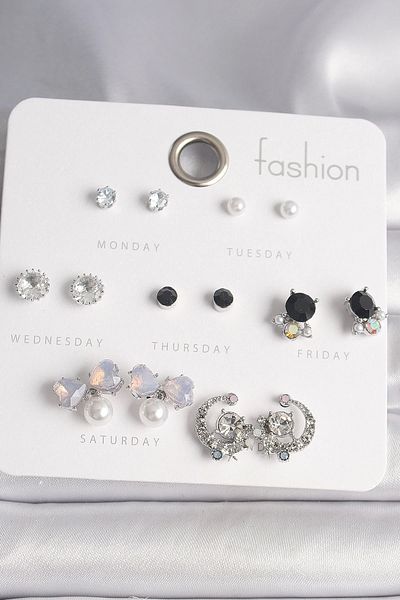 Skygo Silver Color Brass 7 Pairs Women Earrings Set for Bow Figure with Zircon Stone - Tj-Bkp10140