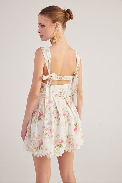 HOLLY LOLLY Floral Mini Romance Dress Pink with Brode Detail on the Skirt