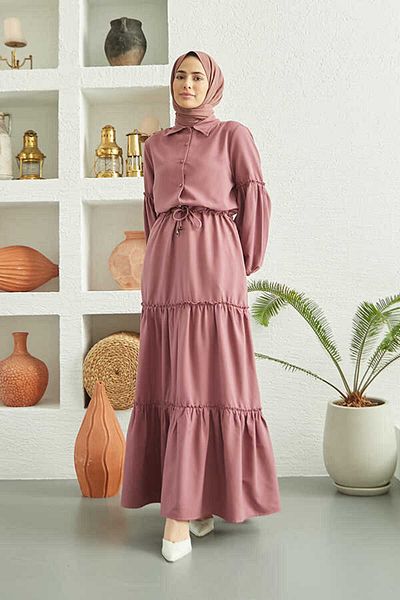 Neways Dried Rose Crepe Dress - Gathered, Elite Model 6567