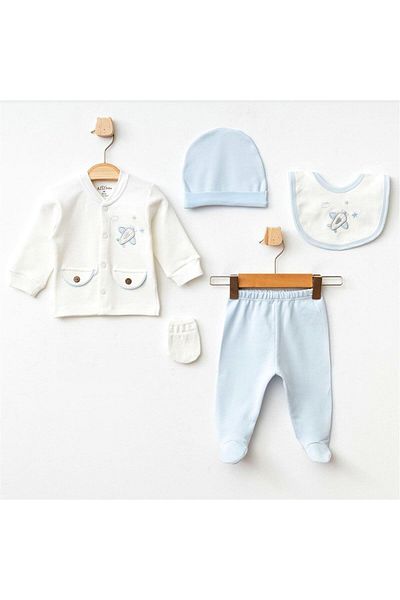 Aziz Bebe 5337 Baby Boy Ecru 5-Piece Hospital Release