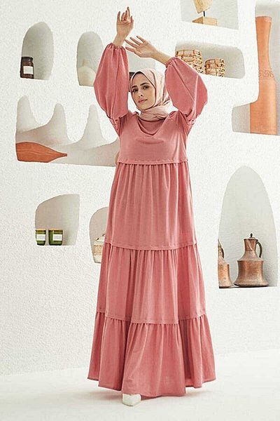 Neways Ancelina 6510 - Powder Colored Gathered Dress