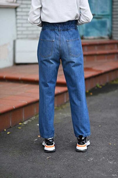 Neways 1135-Elastic High Waist Trousers Dark Blue