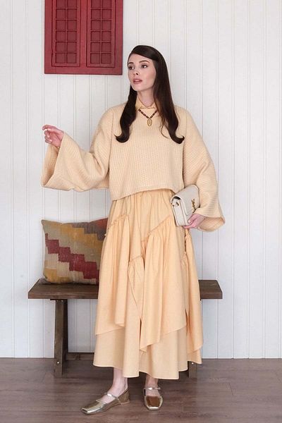 Ceylan Otantik Soft Yellow Layered Bohemian Skirt