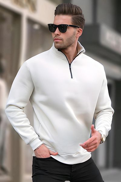 BayBayan Men's Long Sleeve Stand Collar 3 Yarn Printed Solid Pullover Sweatshirt