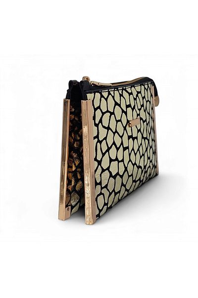 Evident Gold Spotted Patterned Small Portfolio & Women's Handbag (19 X 11)