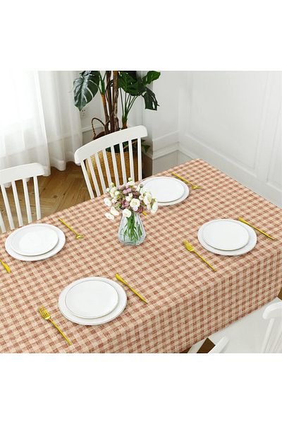Evim Plaid Pattern Salmon Tablecloth - Liquid Proof and Stain Resistant