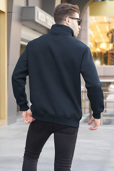BayBayan Men's Long Sleeve Stand Collar 3 Yarn Printed Solid Pullover Sweatshirt