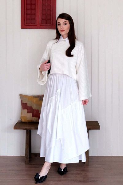 Ceylan Otantik White Layered Bohemian Skirt