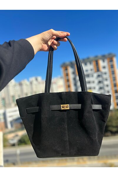 mivora Alvora Kadife/süet Kumaş Büyük Omuz Çantası - Siyah