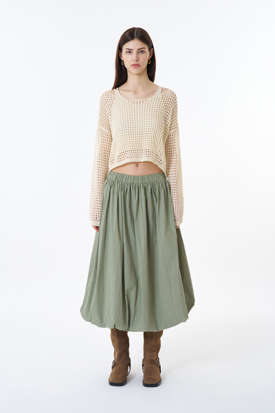 Quzu Pile Detaylı Midi Balon Etek Haki