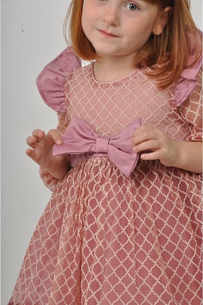 Filizdens Kids Girls' Dress Chain Pattern Satin Garnished Tulle Ball Gowns Wedding Birthday Prom Dress