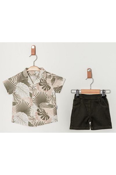 Chicsy Baby Stylish Leaf Print Shirt Adjustable Waist Slopes Short Sleeve Shorts 2-Piece Set Children and Baby