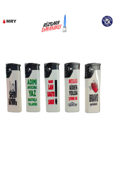 Mry KOMİK YAZILI RÜZGARA DAYANIKLI ÇAKMAK 5 ADET