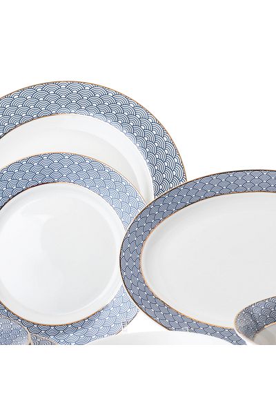 HIC Porcelain Dinner Set Bleu With Gold Design 24 Piece