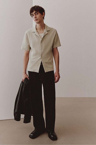 H&M Regular Fit Herringbone-weave resort shirt