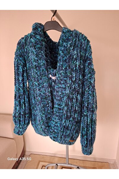RENKLERİM MODAEVİ Hırka Dev ip Selanik örgü kapşonlu