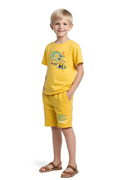 YA KO KİDS Короткий комбінезон з двома кишенями та принтом ведмедика для хлоп...