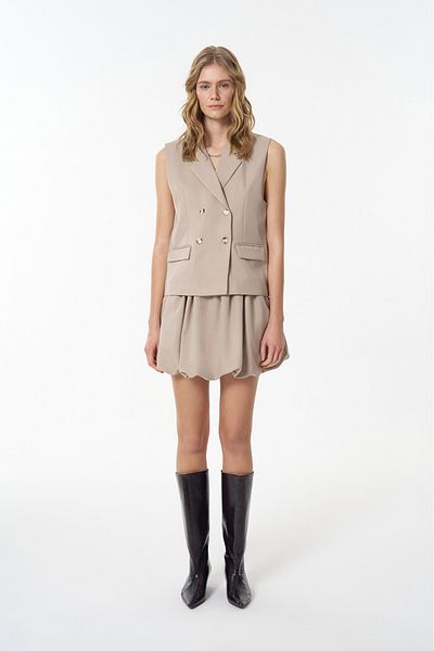 Quzu Beige Mini Balloon Skirt - Elastic Waist