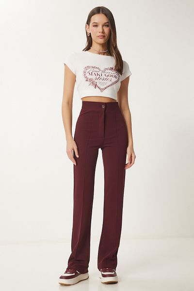 Lovelyİstanbul High Waist Lycra Knitted Trousers Bordo Lrv0004