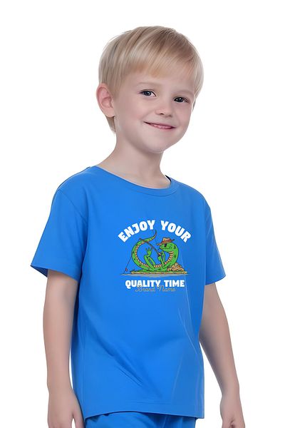 YA KO KİDS Quality Time Printed Boys' Short Sleeve Double Pocket Bottom-Top Suit