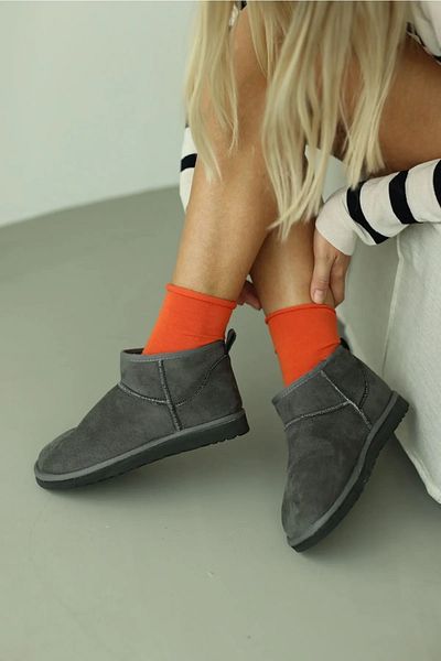 DUXAL Mini Gray Suede Ankle Boots with Furry Inside Flat Sole Women's Shoes