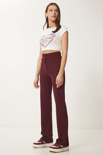 Lovelyİstanbul High Waist Lycra Knitted Trousers Bordo Lrv0004