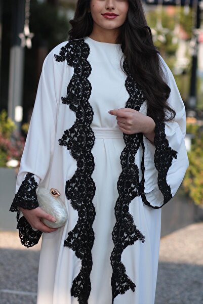MELEK ARAZ Λευκό Guipure Λεπτομερές Abaya