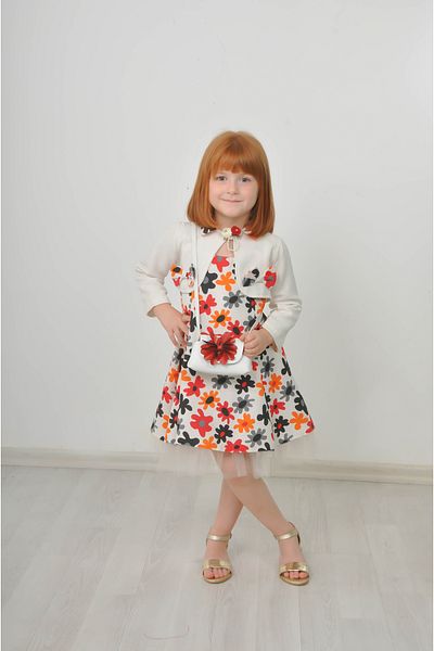 Filizdens Kids Rochie pentru fete cu imprimeu floral, top fără mâneci, cu bolero și geantă Rochie zilnică pentru petrecerea de naștere