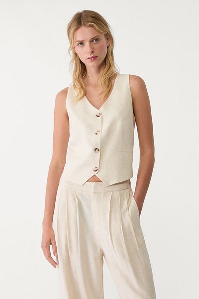 Stradivarius سترة بأزرار من مزيج الكتان
