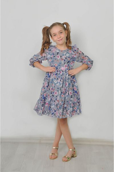 Filizdens Kids Κοριτσίστικο φόρεμα μουστάρδα Floral φιόγκος Λεπτομερές φόρεμα Casual φόρεμα γενεθλίων