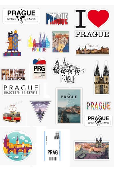 Major Selection Prague - Praha Printed 20-Pece Σετ αυτοκόλλητων κατάλληλο για επιφάνειες τηλεφώνου και υπολογιστή