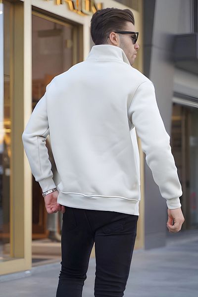 BayBayan Men's Long Sleeve Stand Collar 3 Yarn Printed Solid Pullover Sweatshirt