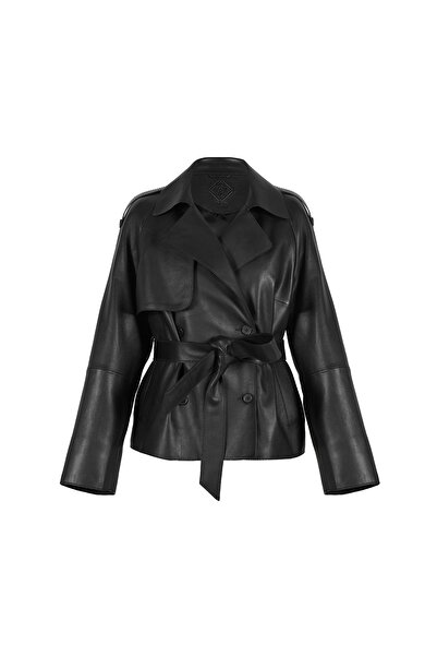 Desa Amadika Siyah Kadın Deri Trençkot