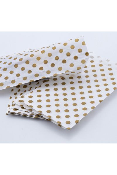 Bimotif Paper Bag with Polka Dot Pattern, Gold-White 11X20 cm - 1000 Pcs