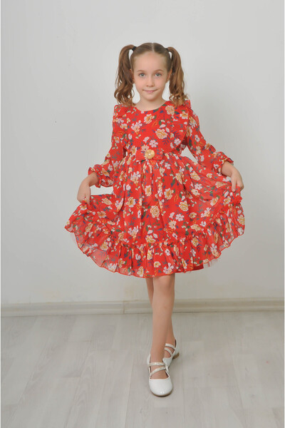 Filizdens Kids Girls' Dress Mustard Floral Bow Detail Dress Casual Birthday D...