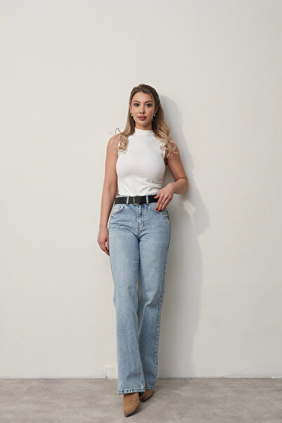 Rabia Çelik Kadın Açık Mavi Straight Fit Marka Model Jean Pantolon