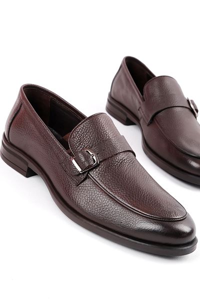 Lal Shoes & Bags Мъжки ежедневни обувки от естествена кожа с катарама и шевове, цвят маруля - кафяви