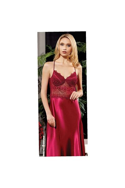 Jeremi Women's Burgundy Dowry Lace Silk Satin 6-Piece Nightgown Set 450