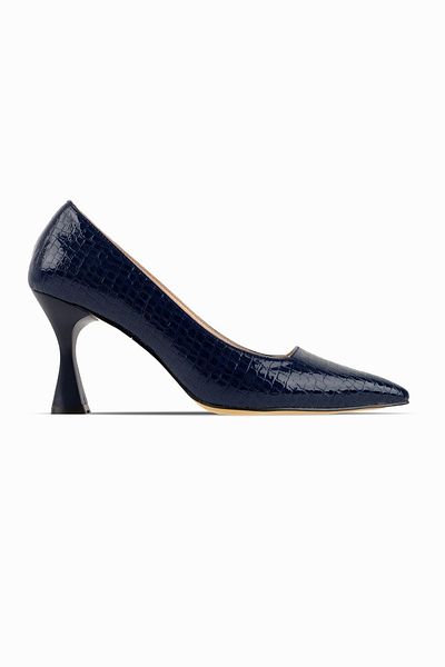 Lal Shoes & Bags حذاء Dustin نسائي بكعب مزين بتصميم تمساح - R. Navy Blue
