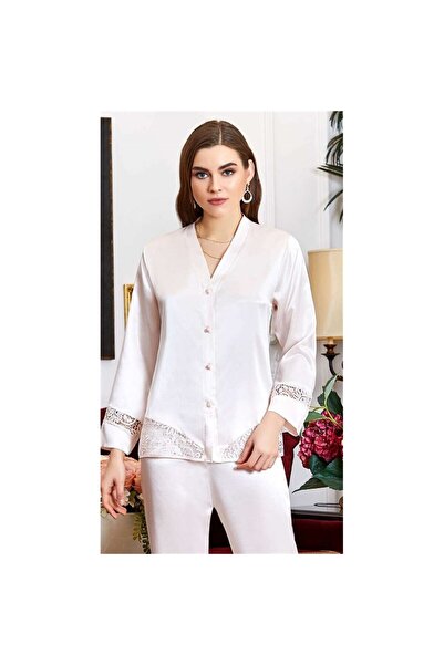 Jeremi 950 Προίκα Μεταξωτό Σατέν Δαντελένιο Μακρύ Σετ έξι τεμαχίων - Πέρλα