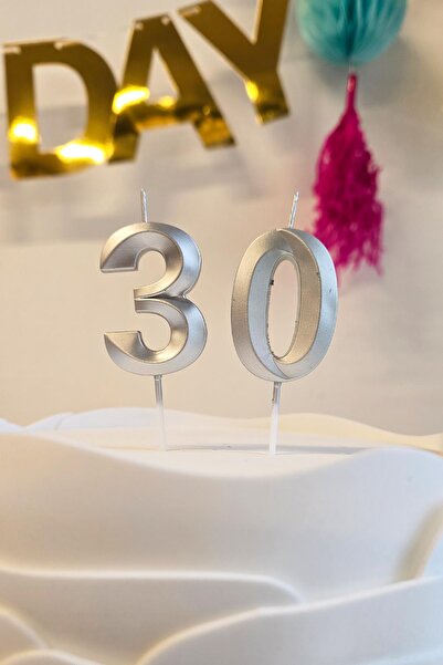 PEKSHOP 30 Yaş Gümüş Mum Rakam Pasta Mumu Yaş Mum Gümüş Renk
